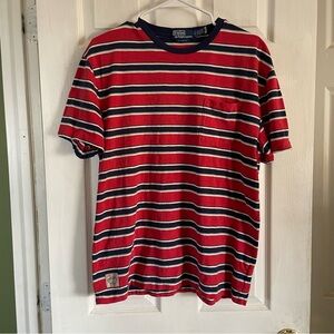 Polo Ralph Lauren men's red blue striped cotton pocket T-shirt  vintage Med